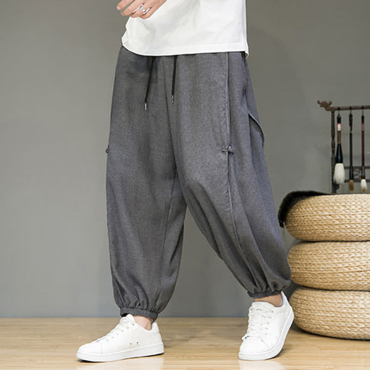 Buddha Stones Summer Casual Minimalist Drawstring Solid Cropped Pants Men's Harem Pants With Pocket - SlateGray - US/UK/AU46, EU56 (5XL) - image 9