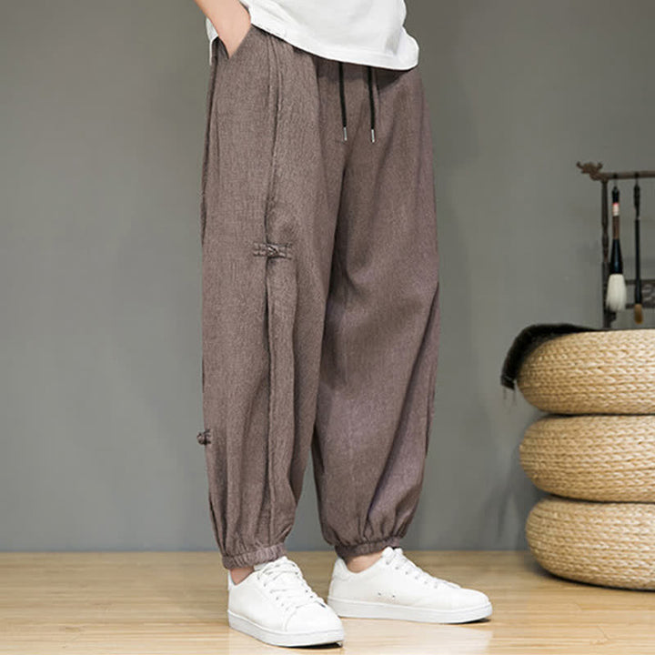 Buddha Stones Summer Casual Minimalist Drawstring Solid Cropped Pants Men's Harem Pants With Pocket - image 24