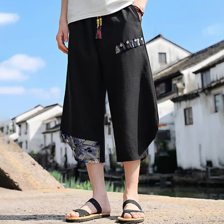 Buddha Stones Summer Casual Vintage Drawstring Floral Capri Pants Men's Harem Pants With Pocket - image 5