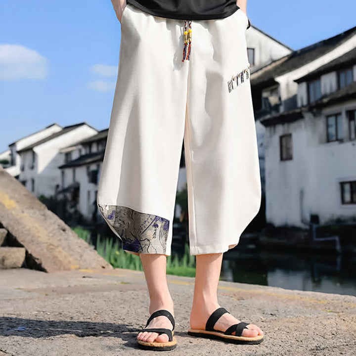 Buddha Stones Summer Casual Vintage Drawstring Floral Capri Pants Men's Harem Pants With Pocket - image 13