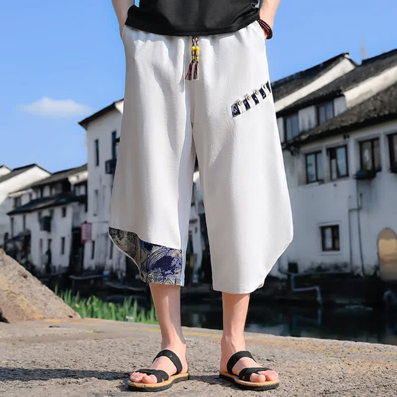 Buddha Stones Summer Casual Vintage Drawstring Floral Capri Pants Men's Harem Pants With Pocket - image 18