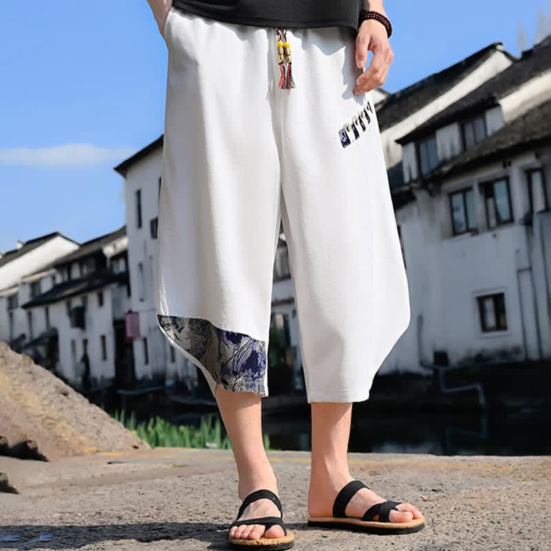 Buddha Stones Summer Casual Vintage Drawstring Floral Capri Pants Men's Harem Pants With Pocket - image 11