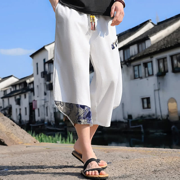 Buddha Stones Summer Casual Vintage Drawstring Floral Capri Pants Men's Harem Pants With Pocket - image 8