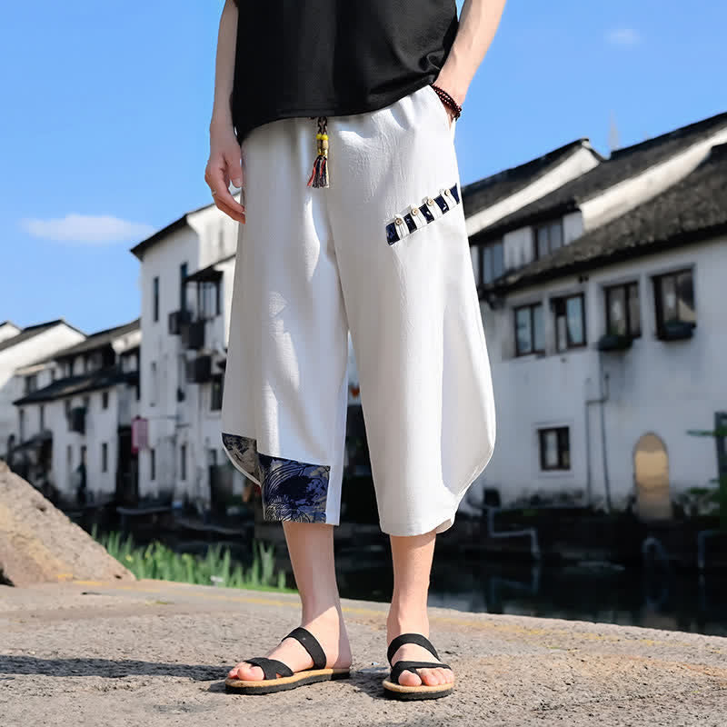 Buddha Stones Summer Casual Vintage Drawstring Floral Capri Pants Men's Harem Pants With Pocket - image 17