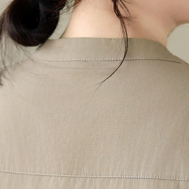 Buddha Stones Summer Minimalist Casual Quarter Zip Design Solid Women's Short Sleeve Shirts With Patch Pocket - image 7