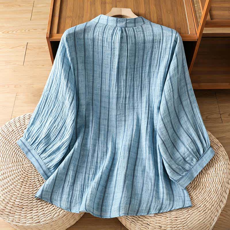 Buddha Stones Summer Casual Minimalist Button-Up Striped Women's Short Sleeve Shirts - image 10