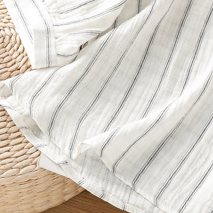 Buddha Stones Summer Casual Minimalist Button-Up Striped Women's Short Sleeve Shirts - image 7