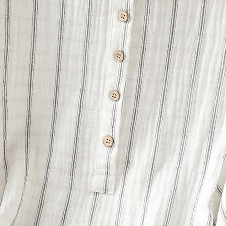 Buddha Stones Summer Casual Minimalist Button-Up Striped Women's Short Sleeve Shirts - image 5
