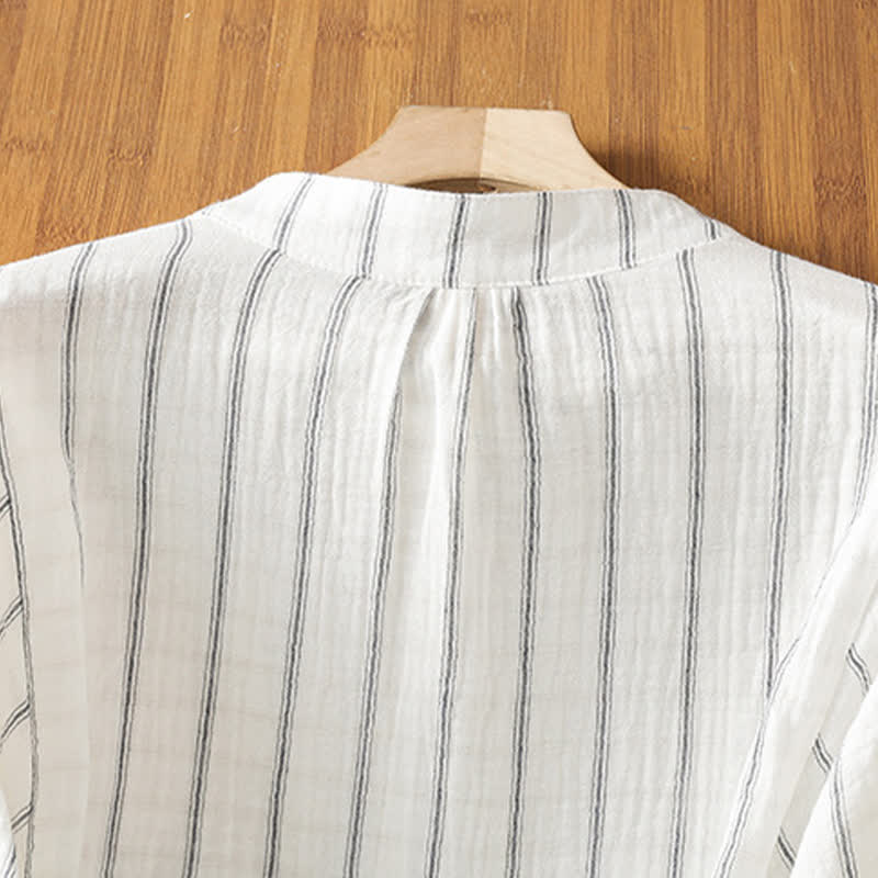 Buddha Stones Summer Casual Minimalist Button-Up Striped Women's Short Sleeve Shirts - image 3