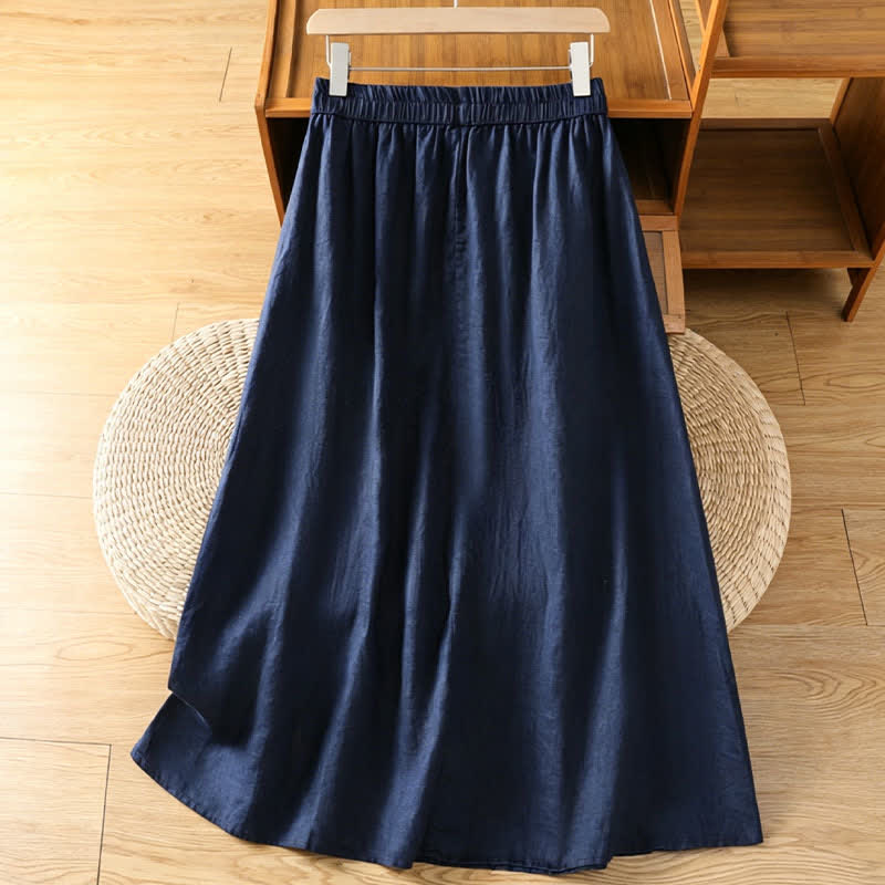 Buddha Stones Summer Casual Vintage Side Slit Solid Flowers Women's Skirts With Pocket - image 9