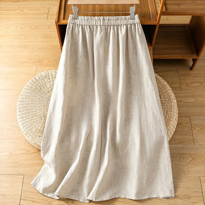 Buddha Stones Summer Casual Vintage Side Slit Solid Flowers Women's Skirts With Pocket - image 1