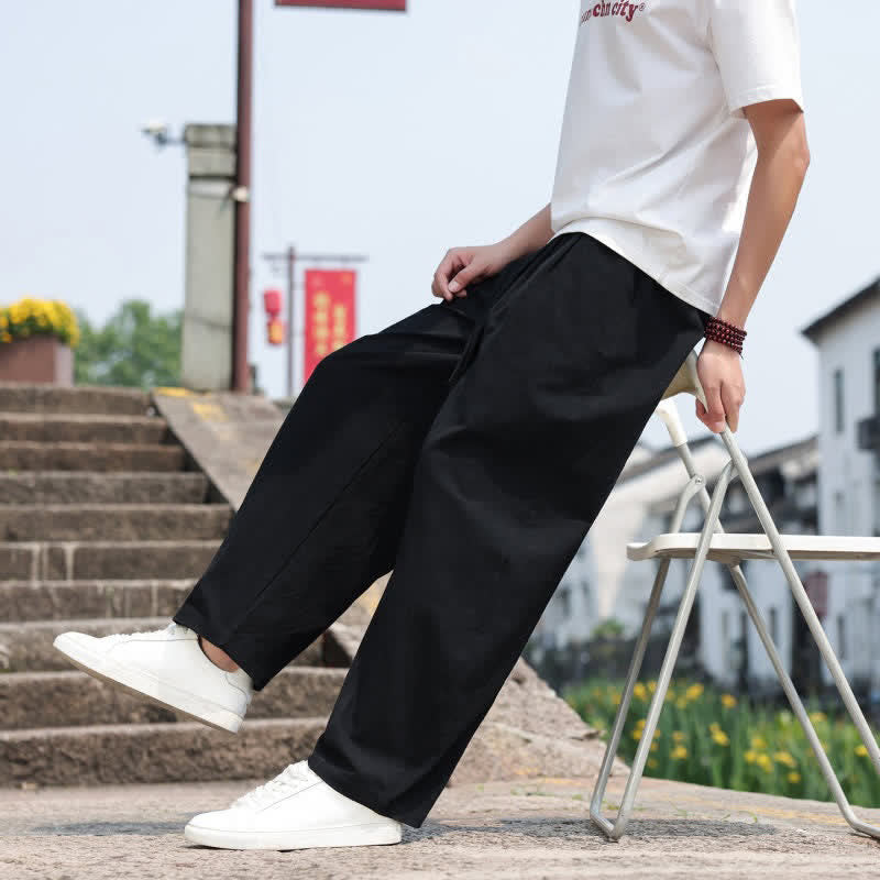 Buddha Stones Summer Casual Minimalist Drawstring Solid Cotton Long Pants Men's Harem Pants With Pocket - image 20