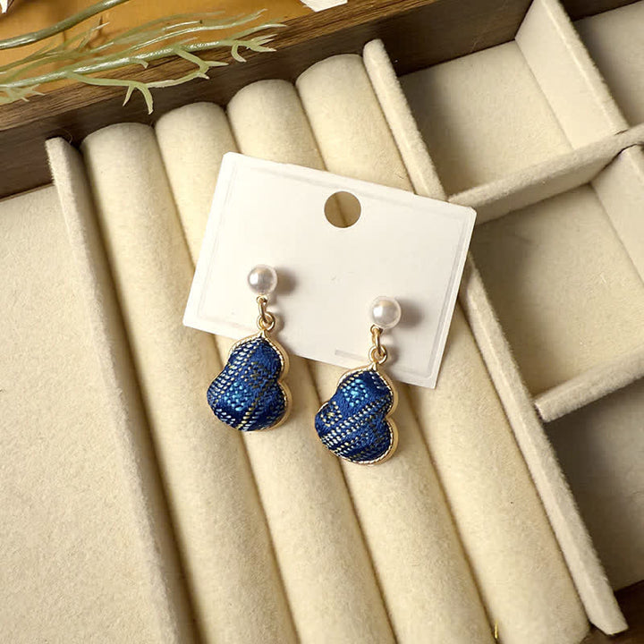 Buddha Stones Song Brocade Pearl Gourd Healing Handmade Stud Dangle Earrings - Navy Blue(Same Color Tone – Pattern Varies) - image 2