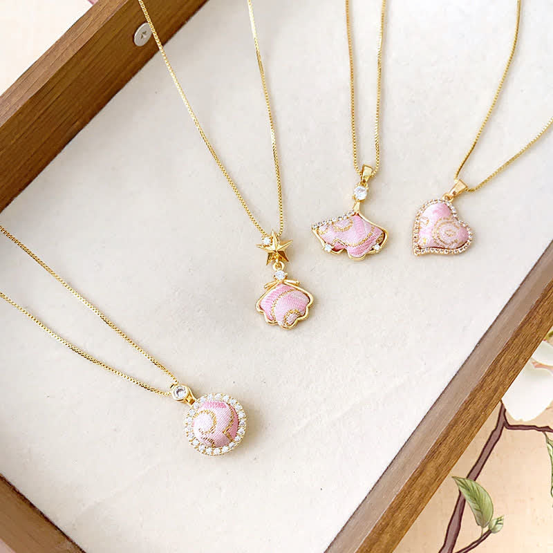 Buddha Stones Song Brocade Copper Shell Heart Ginkgo Leaf Luck Necklace - image 10