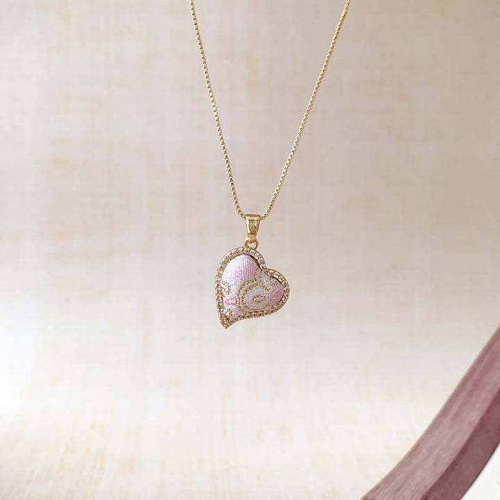 Buddha Stones Song Brocade Copper Shell Heart Ginkgo Leaf Luck Necklace - Heart(Same Color Tone – Pattern Varies) - image 8