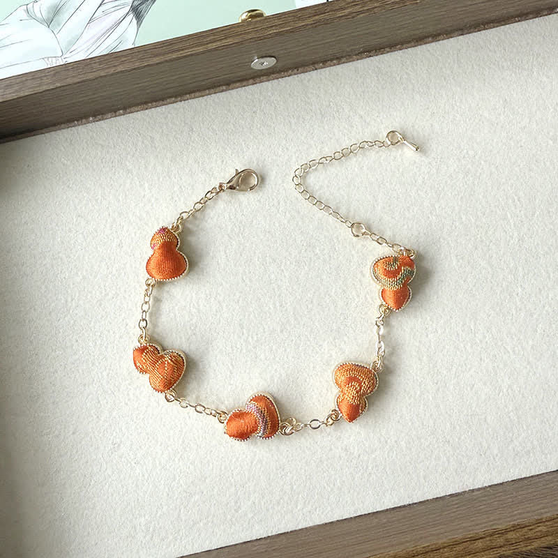 Buddha Stones Song Brocade Copper Gourd Blessing Gold Tone Bracelet - Orange(Same Color Tone – Pattern Varies) - image 4