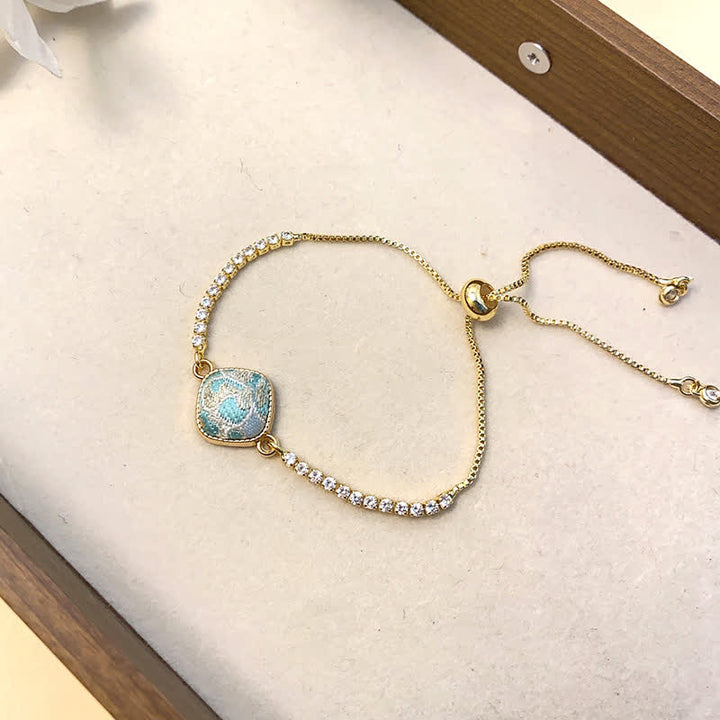 Buddha Stones Copper Luck Song Brocade Square Adjustable Bracelet - Light Green(Same Color Tone – Pattern Varies) - image 2