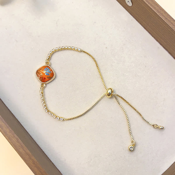 Buddha Stones Copper Luck Song Brocade Square Adjustable Bracelet - Orange(Same Color Tone – Pattern Varies) - image 10