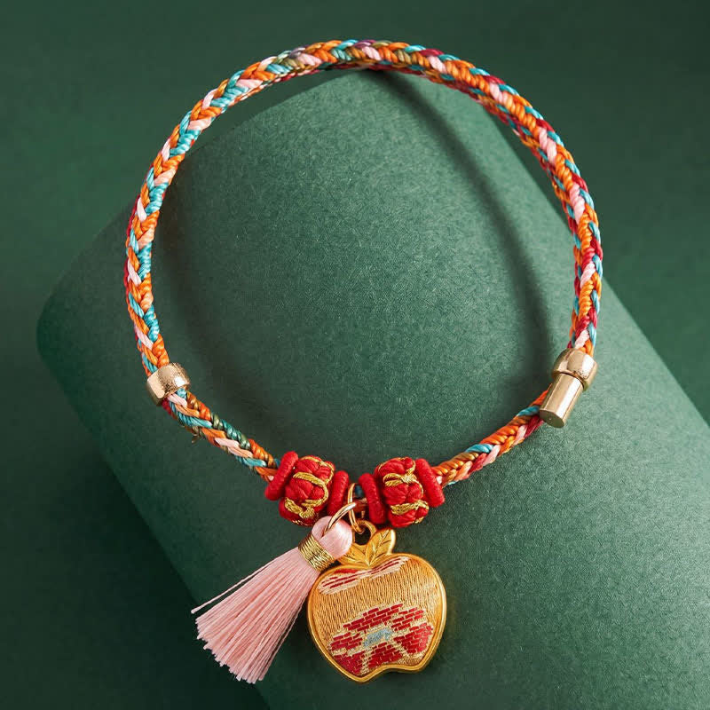 Buddha Stones Handwoven Five Color Apple Money Bag Gourd Chinese Lock Charm Protection Bracelet - image 8