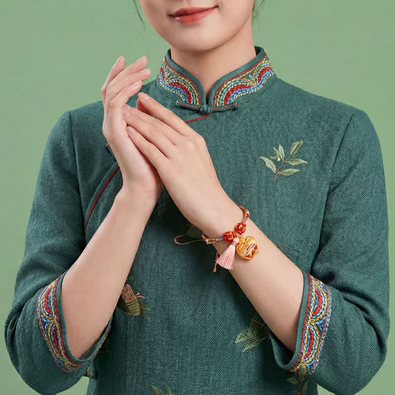 Buddha Stones Handwoven Five Color Apple Money Bag Gourd Chinese Lock Charm Protection Bracelet - image 15
