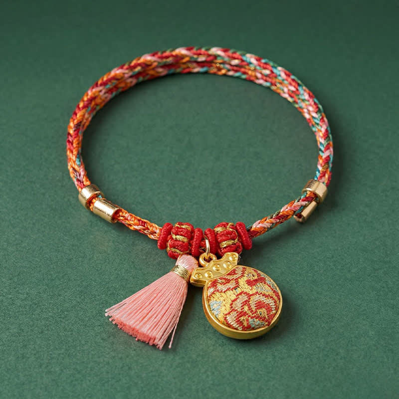Buddha Stones Handwoven Five Color Apple Money Bag Gourd Chinese Lock Charm Protection Bracelet - image 17