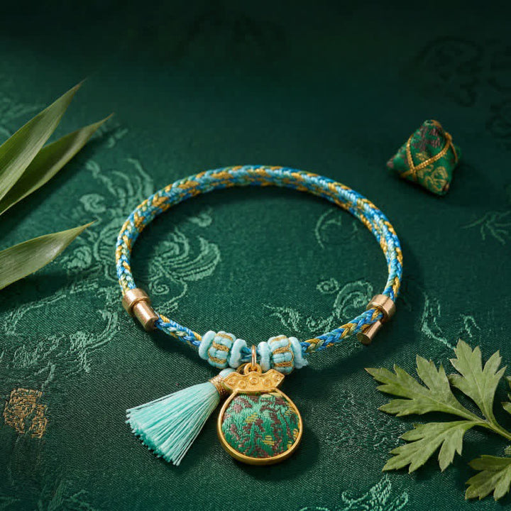 Buddha Stones Hand-Woven Five-Color Cord Luck Green Song Brocade Zongzi Apple Money Bag Chinese Lock Charm Gourd Bracelet - image 14
