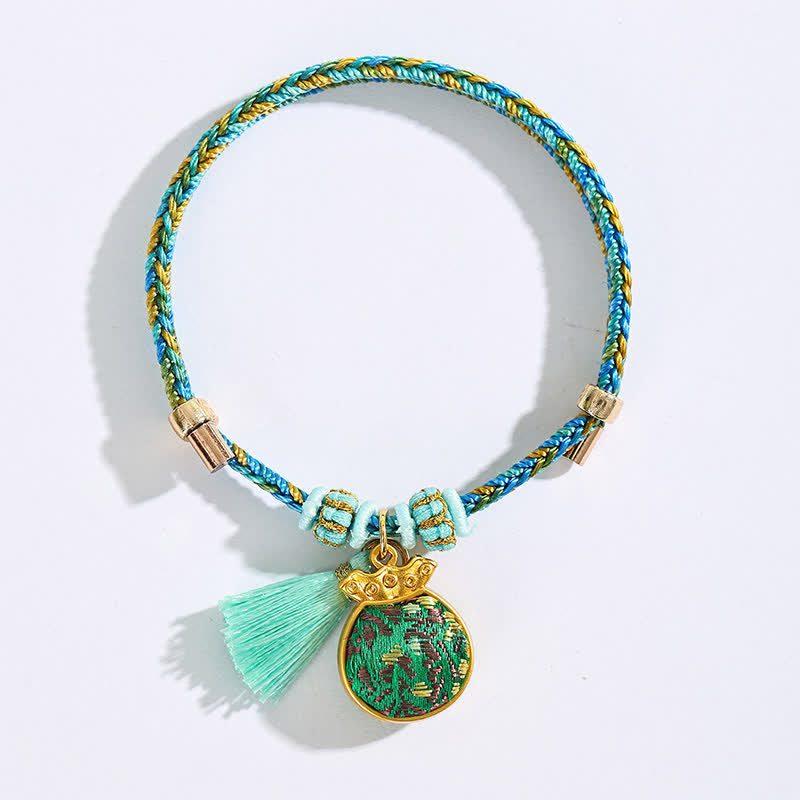 Buddha Stones Hand-Woven Five-Color Cord Luck Green Song Brocade Zongzi Apple Money Bag Chinese Lock Charm Gourd Bracelet - image 15