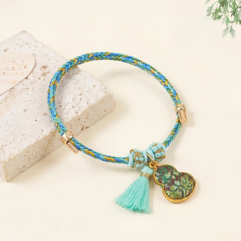 Buddha Stones Hand-Woven Five-Color Cord Luck Green Song Brocade Zongzi Apple Money Bag Chinese Lock Charm Gourd Bracelet - Gourd(Same Color Tone – Pattern Varies) - image 19
