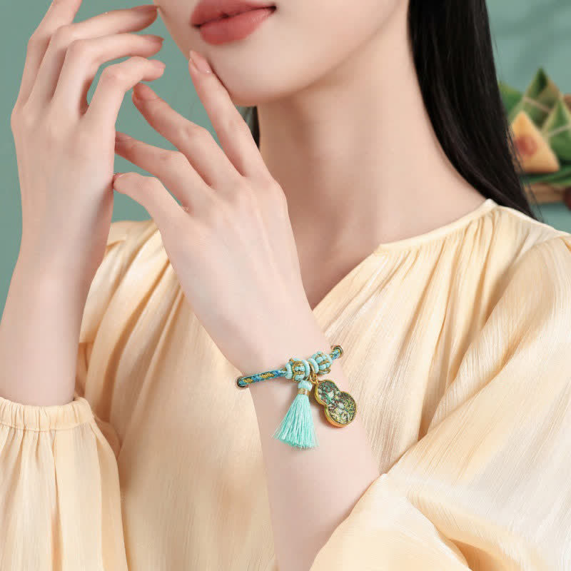Buddha Stones Hand-Woven Five-Color Cord Luck Green Song Brocade Zongzi Apple Money Bag Chinese Lock Charm Gourd Bracelet - image 23