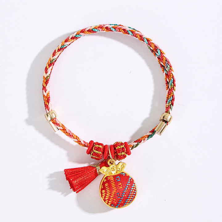 Buddha Stones Handmade Five-Color Cord Luck Red Song Brocade Chinese Lock Charm Apple Money Bag Gourd Zongzi Braided Bracelet - image 7