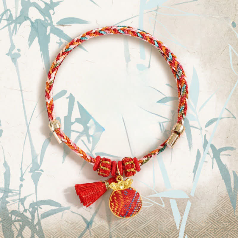 Buddha Stones Handmade Five-Color Cord Luck Red Song Brocade Chinese Lock Charm Apple Money Bag Gourd Zongzi Braided Bracelet - image 9