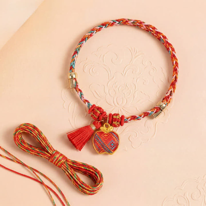 Buddha Stones Handmade Five-Color Cord Luck Red Song Brocade Chinese Lock Charm Apple Money Bag Gourd Zongzi Braided Bracelet - image 25