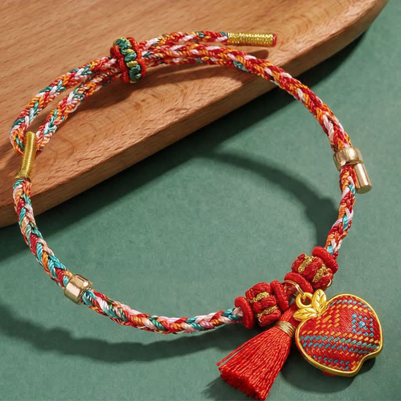 Buddha Stones Handmade Five-Color Cord Luck Red Song Brocade Chinese Lock Charm Apple Money Bag Gourd Zongzi Braided Bracelet - image 26