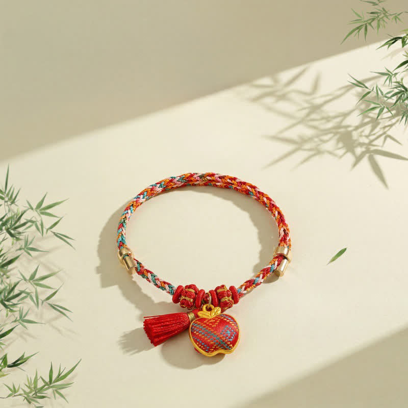 Buddha Stones Handmade Five-Color Cord Luck Red Song Brocade Chinese Lock Charm Apple Money Bag Gourd Zongzi Braided Bracelet - image 29