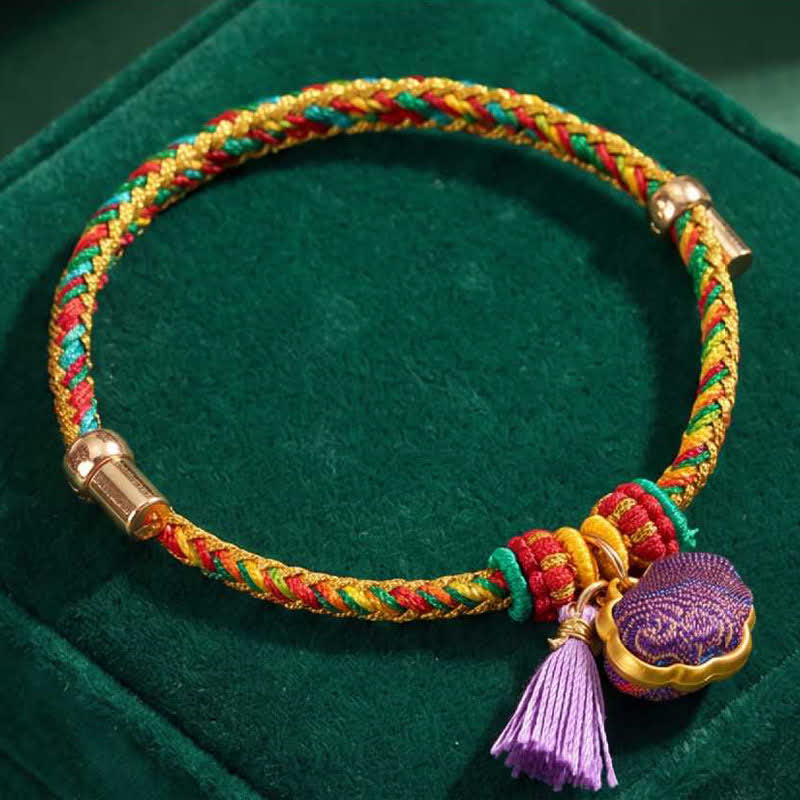 Buddha Stones Handwoven Five Color Cord Luck Purple Song Brocade Chinese Lock Charm Apple Money Bag Gourd Zongzi Adjustable Bracelet - image 2