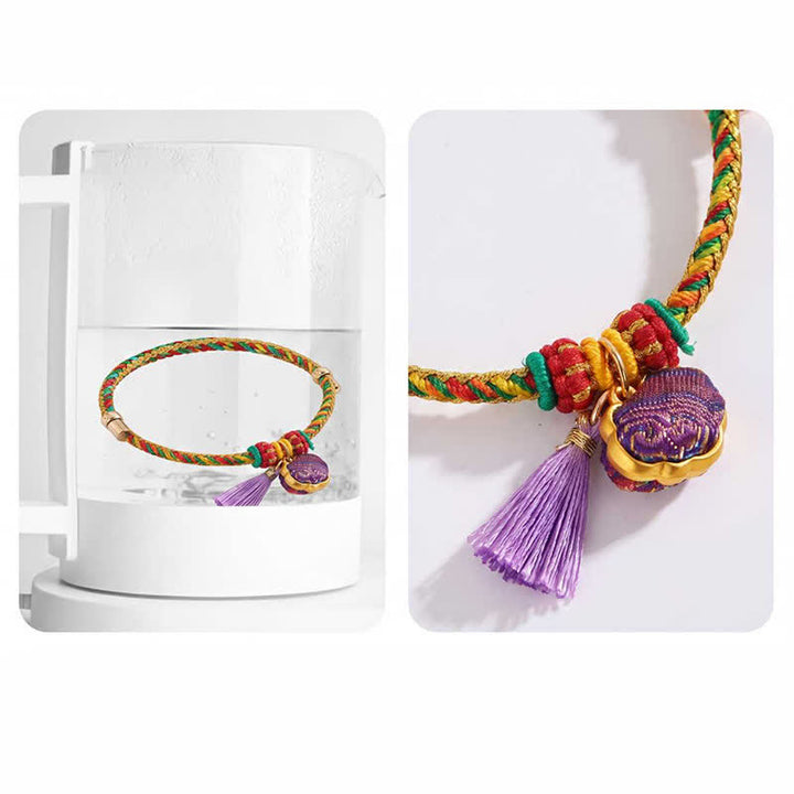 Buddha Stones Handwoven Five Color Cord Luck Purple Song Brocade Chinese Lock Charm Apple Money Bag Gourd Zongzi Adjustable Bracelet - image 14