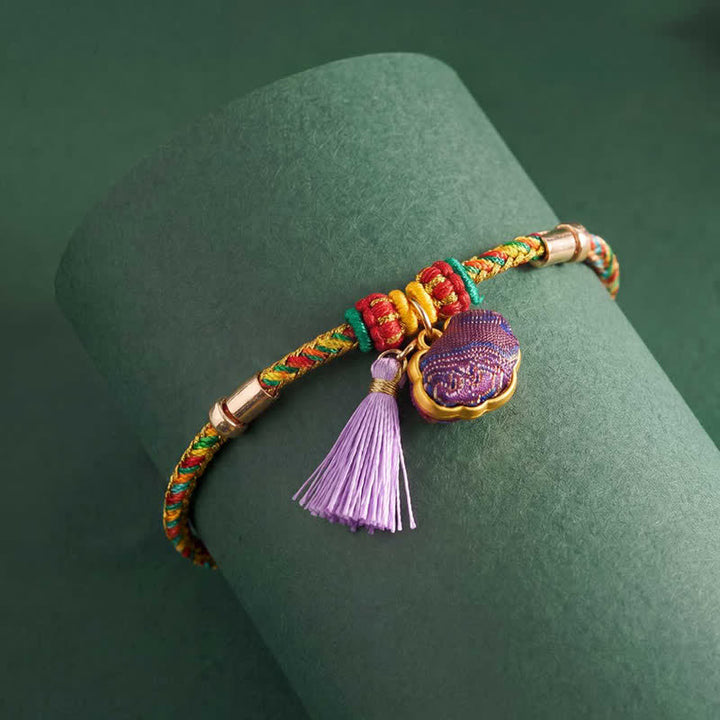 Buddha Stones Handwoven Five Color Cord Luck Purple Song Brocade Chinese Lock Charm Apple Money Bag Gourd Zongzi Adjustable Bracelet - image 3