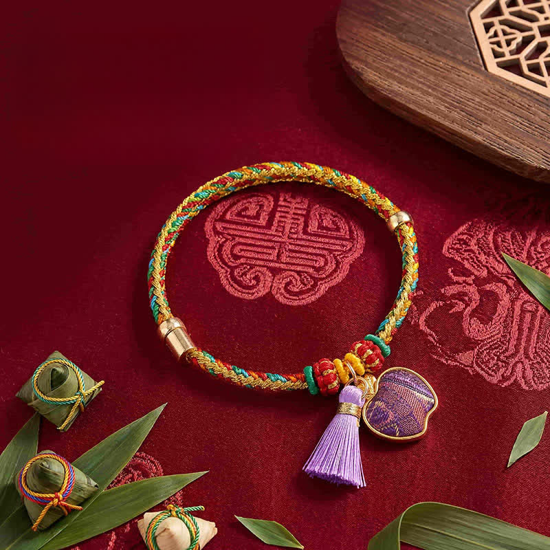 Buddha Stones Handwoven Five Color Cord Luck Purple Song Brocade Chinese Lock Charm Apple Money Bag Gourd Zongzi Adjustable Bracelet - Apple(Same Color Tone – Pattern Varies) - image 18