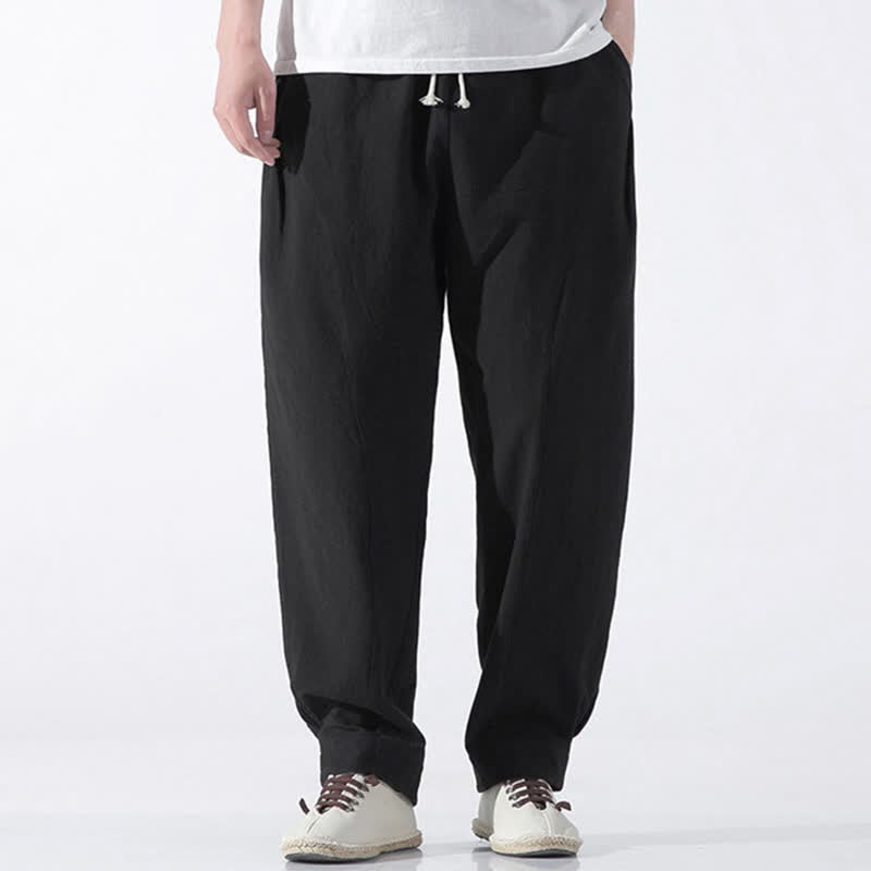 Buddha Stones Summer Casual Minimalist Drawstring Solid Cotton Cropped Pants Men's Harem Pants With Pocket - image 11
