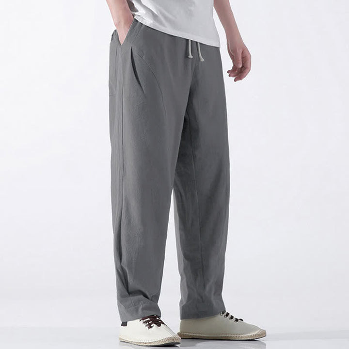 Buddha Stones Summer Casual Minimalist Drawstring Solid Cotton Cropped Pants Men's Harem Pants With Pocket - image 20