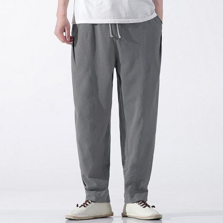 Buddha Stones Summer Casual Minimalist Drawstring Solid Cotton Cropped Pants Men's Harem Pants With Pocket - Gray - US/UK/AU46, EU56 (5XL) - image 19