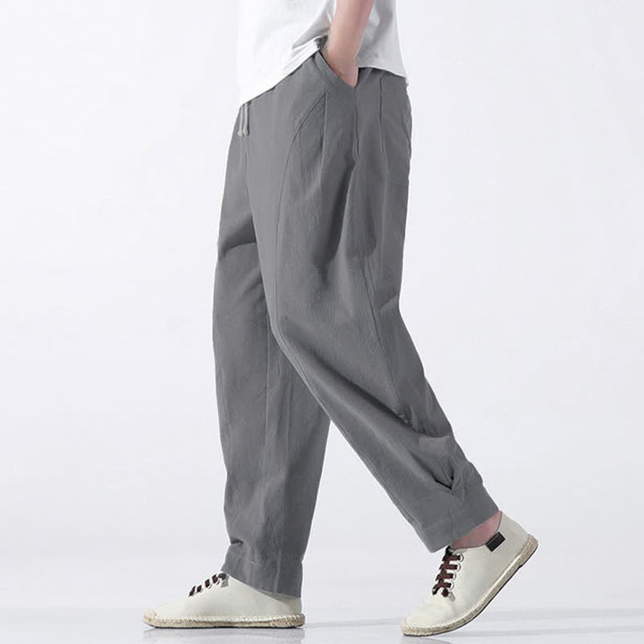 Buddha Stones Summer Casual Minimalist Drawstring Solid Cotton Cropped Pants Men's Harem Pants With Pocket - image 23