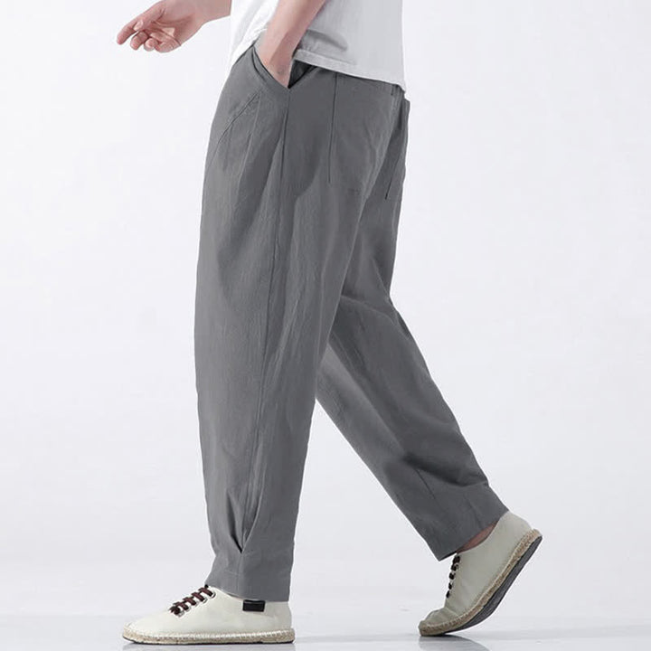 Buddha Stones Summer Casual Minimalist Drawstring Solid Cotton Cropped Pants Men's Harem Pants With Pocket - image 22