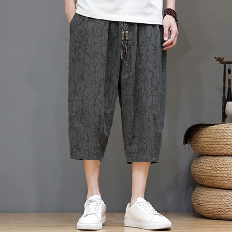 Buddha Stones Summer Casual Vintage Drawstring Abstract Men's Cropped Pants With Pockets - image 5