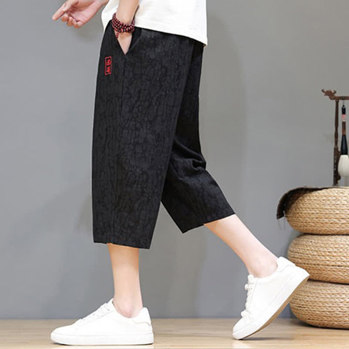 Buddha Stones Summer Casual Vintage Drawstring Abstract Men's Cropped Pants With Pockets - image 20