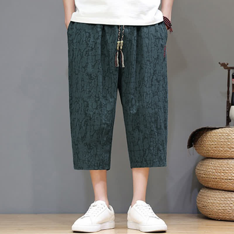 Buddha Stones Summer Casual Vintage Drawstring Abstract Men's Cropped Pants With Pockets - image 26