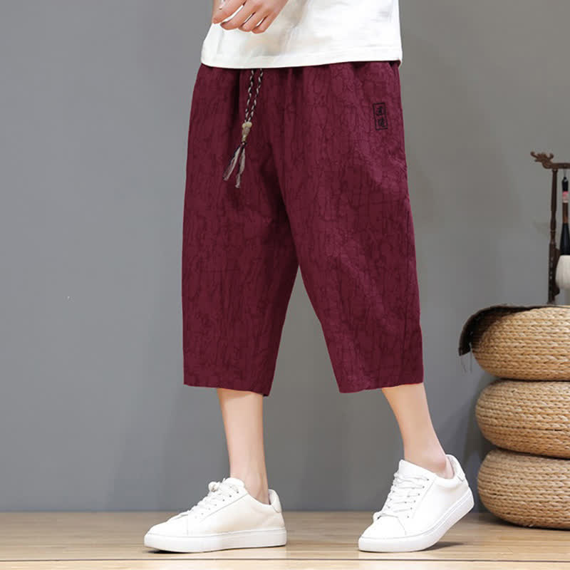 Buddha Stones Summer Casual Vintage Drawstring Abstract Men's Cropped Pants With Pockets - Maroon - US/UK/AU46, EU56 (5XL) - image 31
