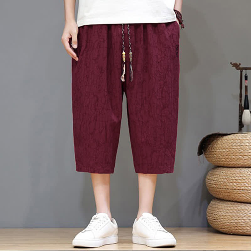 Buddha Stones Summer Casual Vintage Drawstring Abstract Men's Cropped Pants With Pockets - image 32