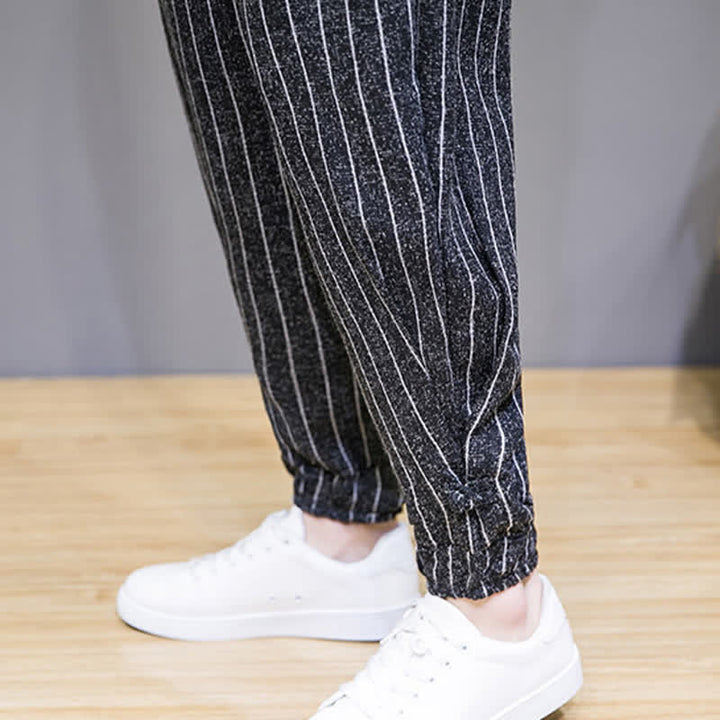 Buddha Stones Summer Casual Drawstring Striped Cropped Pants Men's Harem Pants With Pockets - image 10