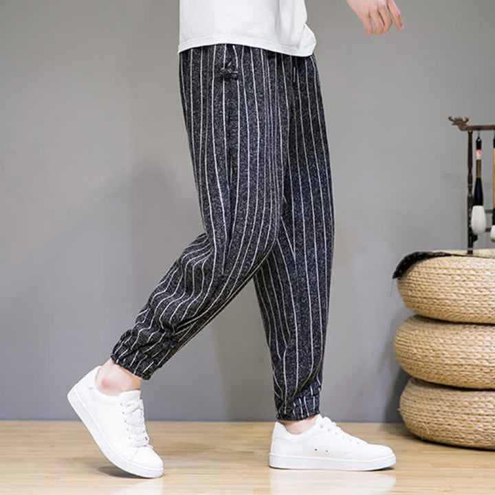 Buddha Stones Summer Casual Drawstring Striped Cropped Pants Men's Harem Pants With Pockets - image 2